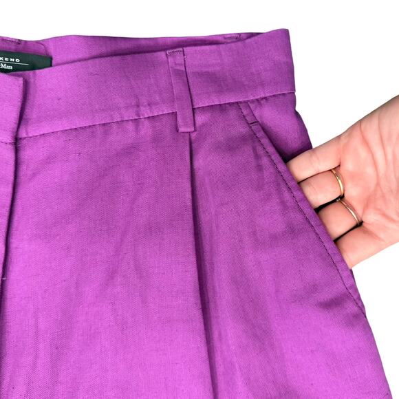 Max Mara Weekend Fuchsia Plum Purple Pleated Linen Blend Bermuda Shorts size 8 - Picture 7 of 9